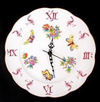 Herendi Viktória mintás falióra, kézzel festett, jelzett, hibátlan, quartz szerkezettel, d:27,5 cm /  &lt;br/&gt;Herend handpainted chinaware clock