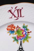 Herendi Viktória mintás falióra, kézzel festett, jelzett, hibátlan, quartz szerkezettel, d:27,5 cm /...