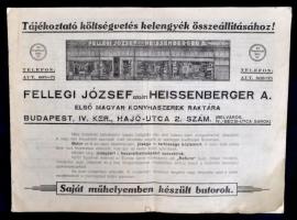 cca 1930-1940 Fellegi József ezelőtt Heissenberger A. első magyar konyhaszerek raktára tájékoztató füzete kelengyék összeállításához.