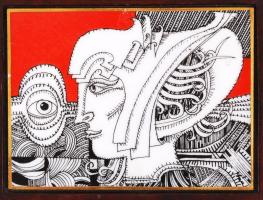 Hollóházi Szász Endre fali kép, matricás, jelzett, számozott 251/500, hibátlan, bőr keretben, 8×11 c...