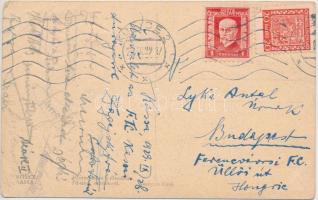 1929 A Ferencvárosi (FTC) labdarúgócsapat tagjai által aláírt képeslap Lyka Antalnak kassai túrájukr...