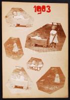 1902-1910 Testvérpár baba és gyerekfotói házilag albumszerűen összegyűjtve, 15 db kartonra ragasztva