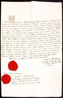 1858 Szél Kálmán nagyszalontai református esperes, Arany Júlia későbbi férjének debreceni református főiskolában kiadott igazolása 15kr CM okmánybélyeggel.
