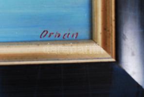 Orbán Valéria: Váci látkép. Olaj, farost, jelzett, keretben, 17×23 cm