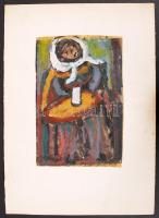 Gábor jelzéssel: Marsem nő a kocsmában. Vegyes technika, papír, jelzett, 28×18 cm