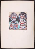 Gábor jelzéssel: Figyelők. Vegyes technika, papír, jelzett, 28×18 cm