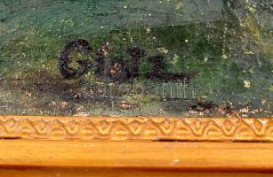 Glotz jelzéssel: Búslakodó lány. Olaj, vászon, lekopott festékkel, antik keretben 35×24 cm