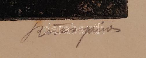 Rozs János (1901-1987): Ősz. Rézkarc, papír, jelzett, üvegezett keretben 19×28 cm