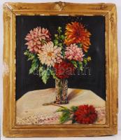 Szánthó jelzéssel: Virágcsendélet. Olaj, vászon, lepattogzott festékkel, sérült keretben 60×50 cm