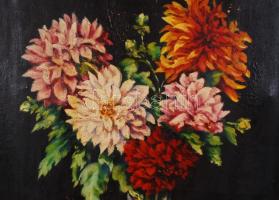 Szánthó jelzéssel: Virágcsendélet. Olaj, vászon, lepattogzott festékkel, sérült keretben 60×50 cm