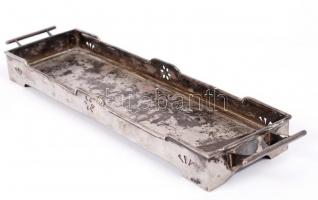 Ezüst (Ag.) art-deco füles tálca, üvegbetét nélkül, jelzett, mesterjeggyel, 32×8 cm, nettó:291 g