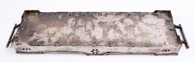 Ezüst (Ag.) art-deco füles tálca, üvegbetét nélkül, jelzett, mesterjeggyel, 32×8 cm, nettó:291 g