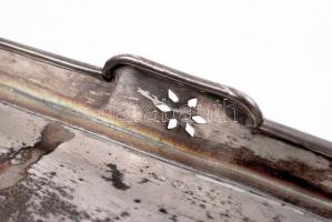 Ezüst (Ag.) art-deco füles tálca, üvegbetét nélkül, jelzett, mesterjeggyel, 32×8 cm, nettó:291 g