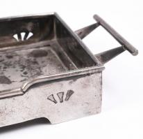 Ezüst (Ag.) art-deco füles tálca, üvegbetét nélkül, jelzett, mesterjeggyel, 32×8 cm, nettó:291 g