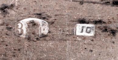 Ezüst (Ag.) art-deco füles tálca, üvegbetét nélkül, jelzett, mesterjeggyel, 32×8 cm, nettó:291 g