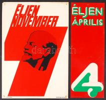 cca 1960-1970 Táblaszerű propaganda plakátok (Éljen április 4., Éljen november 7.), 4 db