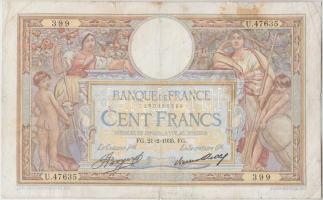 Franciaország 1935. 100Fr T:III,III- ragasztott &lt;br/&gt;France 1935. 100 Francs C:F,VG sticked