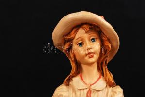 Capodimonte kalapos hölgy virágcsokorral, kézzel festett, jelzett,/ Handpainted Capodimonte ceramics...