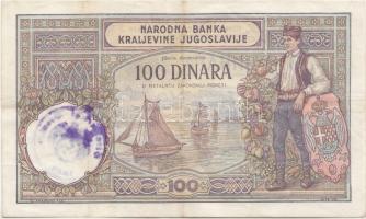 Jugoszlávia 1929. 100D felülbélyegzéssel T:III Yugoslavia 1929. 100 Dinar overprint C:F
Krause 27 b