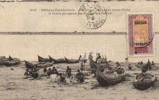 Fishermen repair their nets and boats, Sudanese folklore (EK)