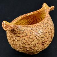 Gorka Iparművészeti Vállalatos kis tálka, repesztett mázas, jelzett, hibátlan, m:9 cm, h:14 cm