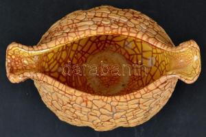 Gorka Iparművészeti Vállalatos kis tálka, repesztett mázas, jelzett, hibátlan, m:9 cm, h:14 cm