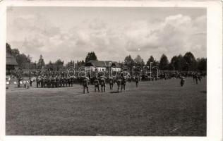 1943 Beszterce, zászlóavatás, Besztercei villamosmű / flag inauguration, electric works, soldiers, photo