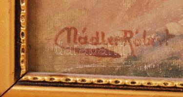 Nádler Róbert (1858-1938): Ökrös szekér. Olaj, karton, jelzett, üvegezett keretben, 35×53 cm