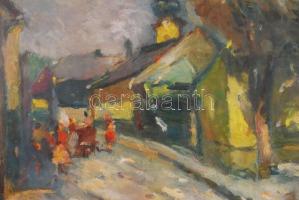 Kássa Gábor (1893-1961): Óbudai utcarészlet. Olaj, karton, jelzett, Üvegezett antik keretben, 44×56 ...