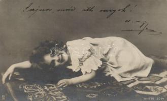 6 db régi gyermek, kislány motívumú képeslap / 6 old motive cards, girl