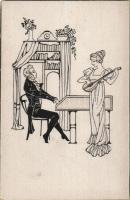 22 db régi, sziluett művészlap / 22 silhouette art postcards