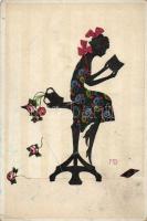 22 db régi, sziluett művészlap / 22 silhouette art postcards