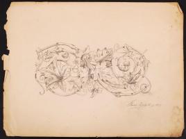 Bónis Judith: Szecessziós díszítés. (1898). Ceruza, papír, apró szakadások, foltos, jelzett, 15×21 c...