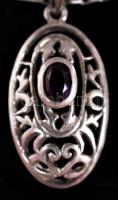 Áttört mintájú ametiszttel díszített ezüst (Ag) medál ezüst láncon, jelzett /
silver pendant with am...
