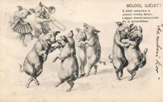 New Year, dancing pigs (gluemark)