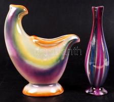 2 db szivárványszínű kerámia váza, apró hibával, jelzett, m: 21 cm