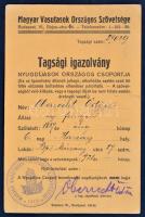 1921 Magyar Vasutasok Országos Szövetsége által kiállított tagsági igazolvány