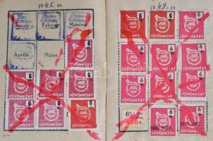 1947 Magyar Vasutasok és Hajósok Orsz. Szabad Szakszervezete tagsági könyv bélyegekkel