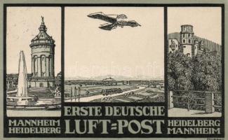 Mannheim Heidelberg, Erste Deutsche Luftpost / airmail, Water Tower, Heidelberg Castle, litho (EK)