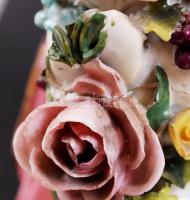 Antik német jelzett figurás gyertyatartó, kézzel festett, sérült, m:28,5 cm