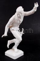 Herendi táncoló huszár, fehér mázas, jelzett, hibátlan, m:28 cm