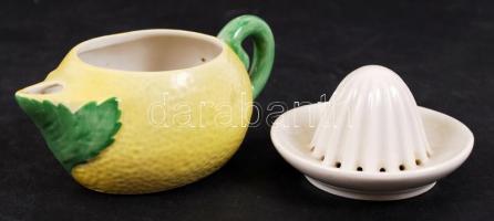 Zsolnay citromfacsaró és kiöntő, kézzel festett jelzett, hibátlan, 9×11 cm