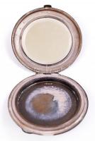 Ezüst (Ag) monogramos púdertartó, jelzett, fém betéttel, kis tükörrel, d:8,5 cm bruttó: 75g / Silver...