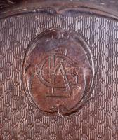 Ezüst (Ag) monogramos púdertartó, jelzett, fém betéttel, kis tükörrel, d:8,5 cm bruttó: 75g / Silver...