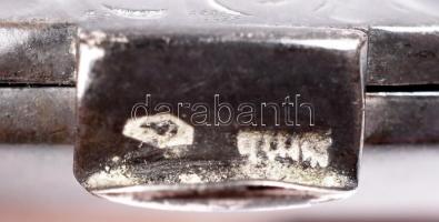 Ezüst (Ag) monogramos púdertartó, jelzett, fém betéttel, kis tükörrel, d:8,5 cm bruttó: 75g / Silver...