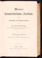 Meyers Konversations-Lexikon. Eine Enciklopädie des allgemeinen Wissens. Vierte, gänzlich umgearbeitete Auflage. Mit geographischen Karten, naturwissenschaftlichen und techmologischen Abbildungen. Sechzehnter Band. Mit 42 Illustrationsbeilagen und 202 Abbildungen im Text. Leipzig/Wien, 1890, Verlag des Bibliographischen Instituts. Kiadói félbőr kötésben, bordázott, aranyozott gerinccel, jó állapotban.