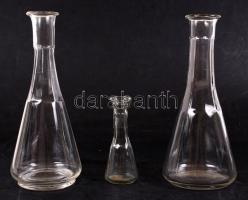 2 db boros üveg, 1 db kicsi, 5 cl-es üveg, kis lepattanással, m: 23 cm, 12 cm