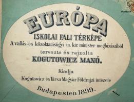 1899 Európa iskolai fali térképe, tervezte: Kogutowicz Manó, Kogutowicz és Társa Magyar Földrajzi In...