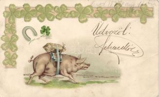 1899 New Year, pig with money, litho (fa)