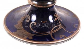 Rosenthal ezüsttel díszített lótusz váza, kézzel festett, jelzett (1000/1000), hibátlan, kopott, m:2...